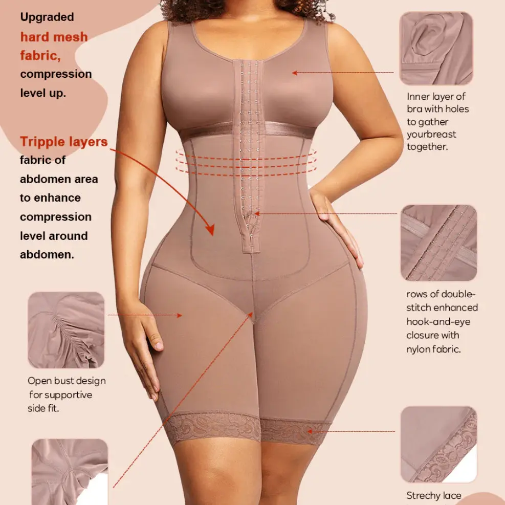 Women's Post-Op Elastic Compression Chest & Leg Wrap Shapewear - Tummy Control, Built-In Bra, Lace Detailing, Customized Spandex-Nylon Mesh Fabric for Secure Under-Clothes Fit