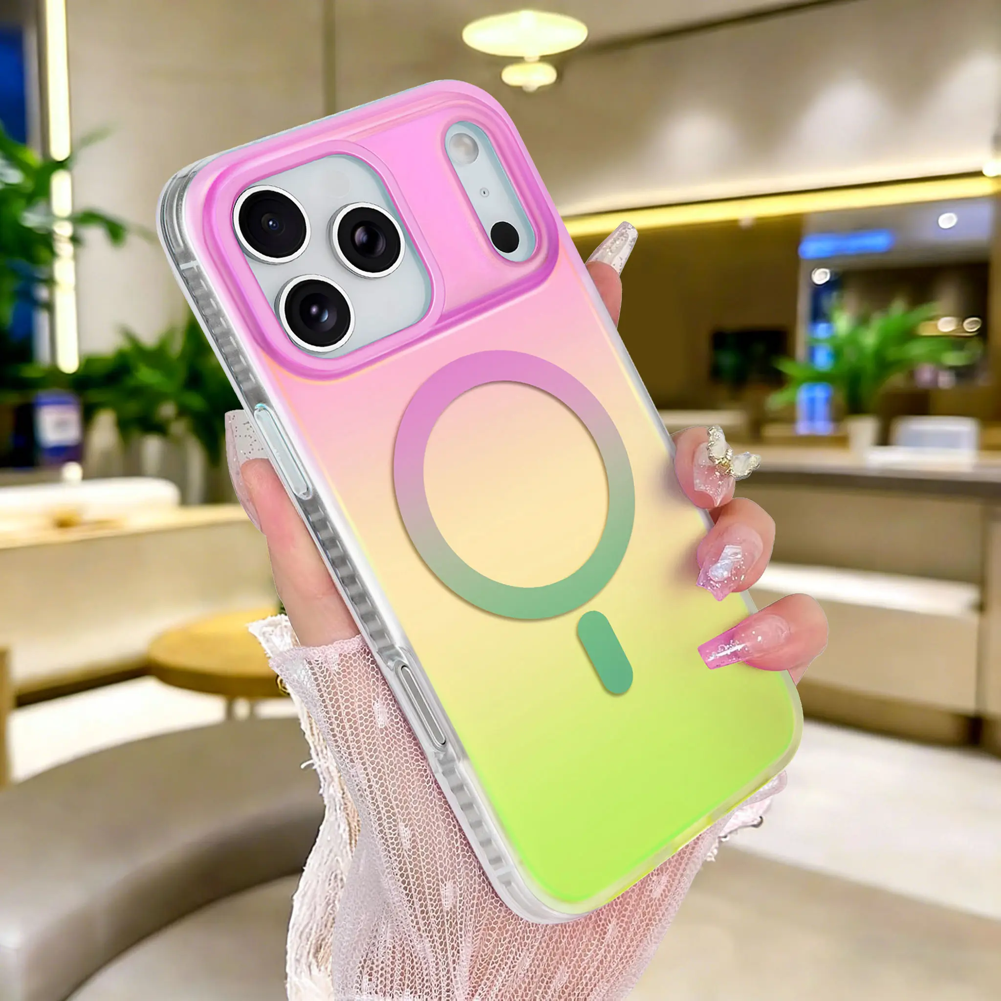 Rainbow Iridescent Gradient MagSafe iPhone Case Matte Finish Shockproof Protective Cute Cover for Women Girls Cute Design Universal Compatibility
