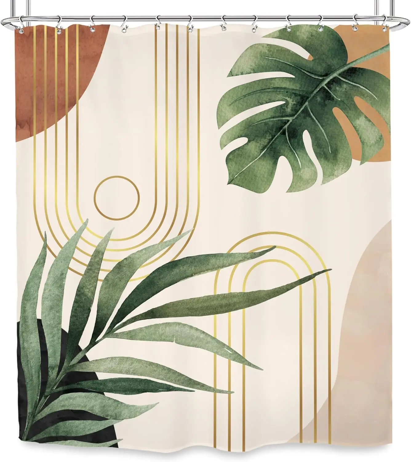 Shower Curtain 54Wx78L Inches Stall Narrow Cute Boho Tropical Boho Palm Leaf Abstract Botanical Plant Green Minimalist Bath Accessories Art Home Decor Fabric 12 Pack Hooks