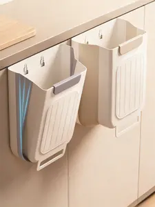 Foldable Wall-Mounted Cabinet Door Trash Can Space-Saving Rectangular Plastic Bin with Door for Bathroom Kitchen Easy Install No Bending Versatile Usage