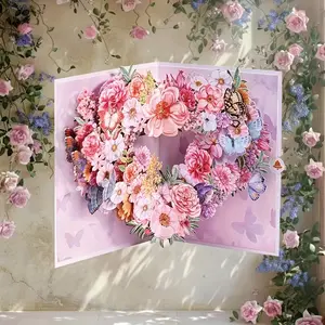 3D Pop-Up Flower Heart Ribbon Greeting Card, Interactive Greeting Card, Fun Party Cards, Perfect Gift for Birthday, Mother's Day, Wedding, Anniversary, Ideal for Her or Friends, Custom Message Card