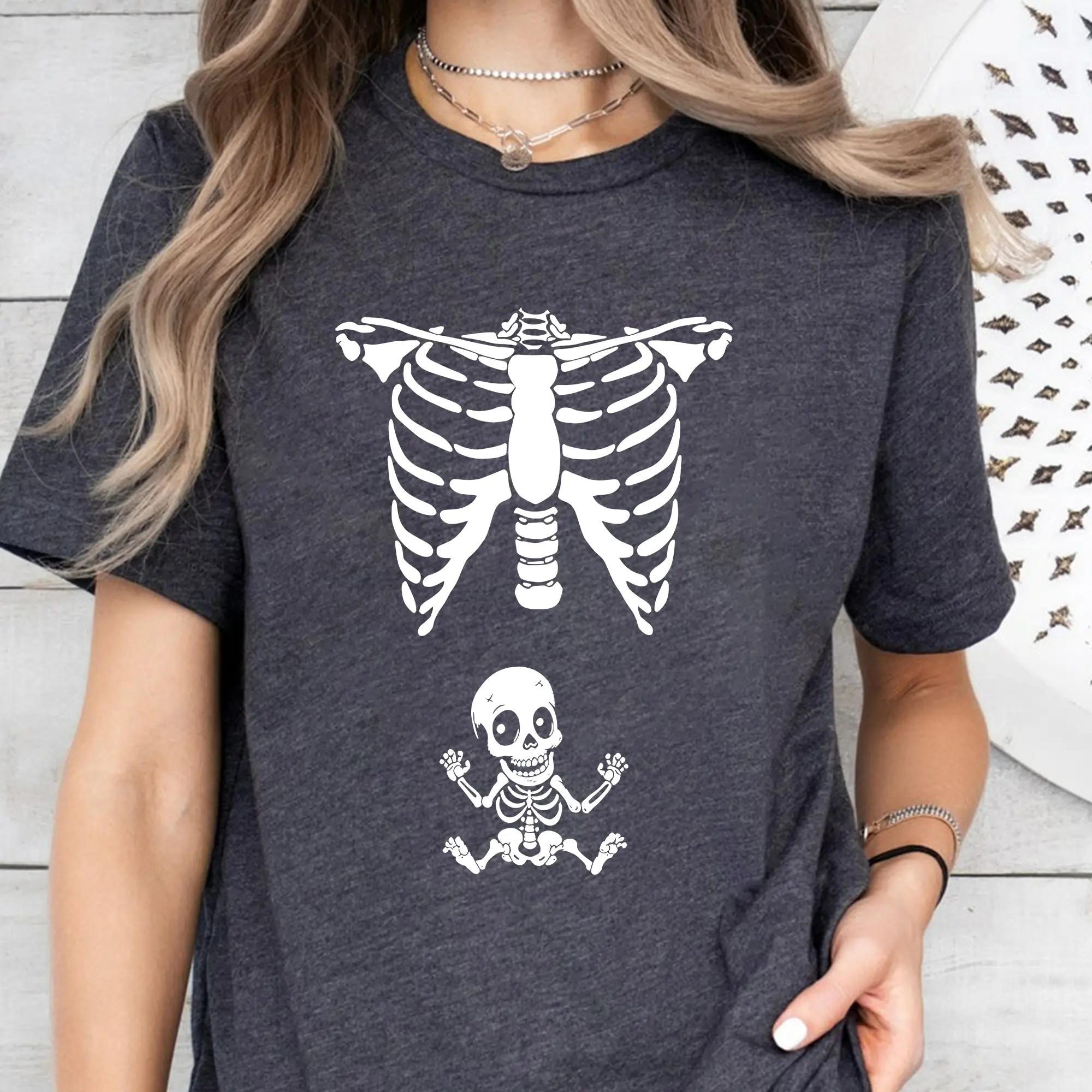 Skeleton Maternity Halloween T-Shirt, Pregnant Skeleton T-Shirt, Halloween Pregnancy Shirt, Halloween Maternity Shirt, Skeleton Pregnancy Outfit