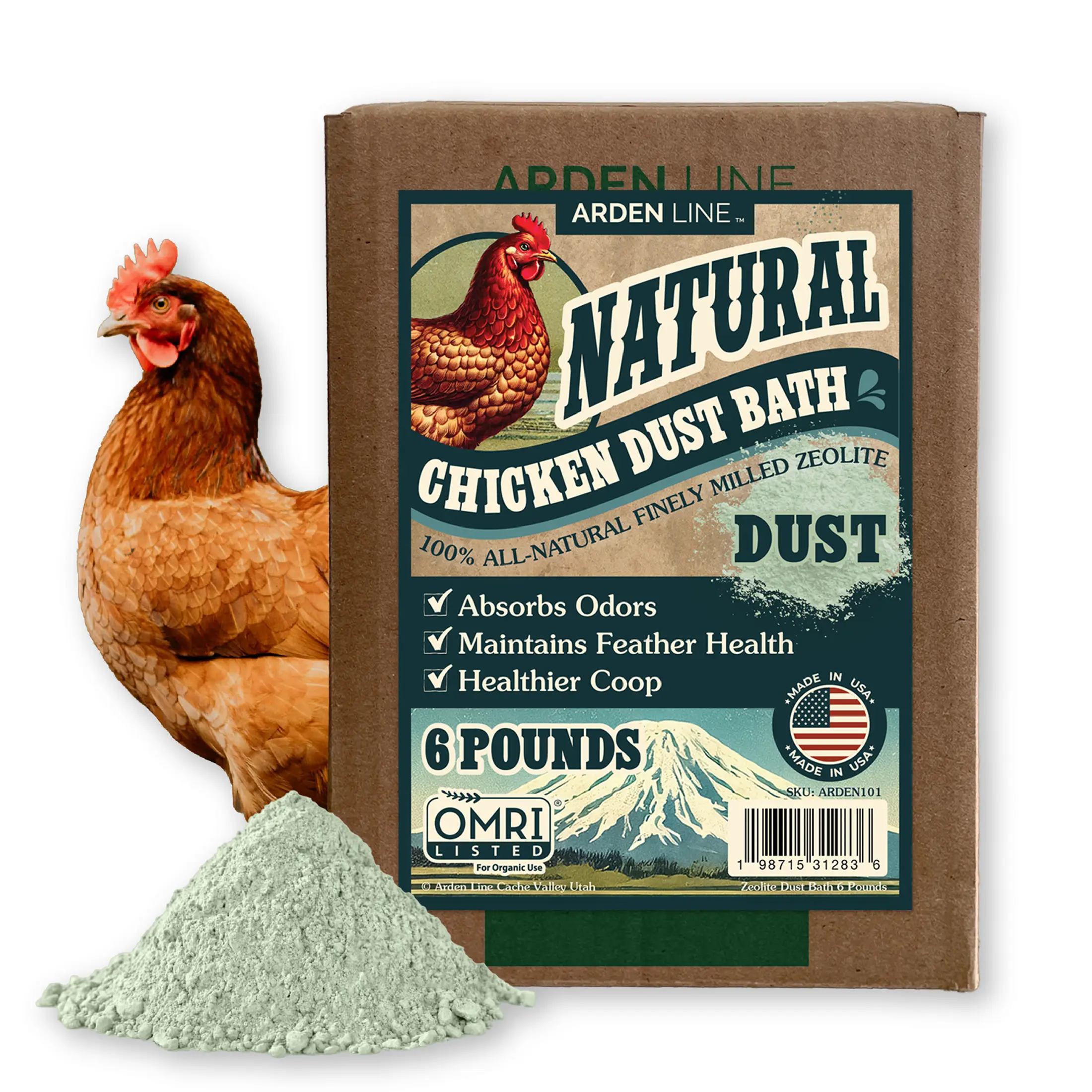 ARDEN LINE Chicken Dust Bath Natural Zeolite For Chickens, Poultry & Bird Enclosures | 100% Mineral Dust Bath | Cleans Feathers & Supports Healthy Ski