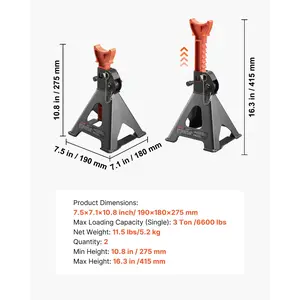VEVOR Jack Stands, 3 Ton (6, 600 lbs) Capacity, 10.8-16.3 in Adjustable Height, Heavy Duty Steel Jack Auto Stands with Double Locking, for Lifting SUV, Pickup, Car, UTV/ATV, 1 Pair, Black and Orange