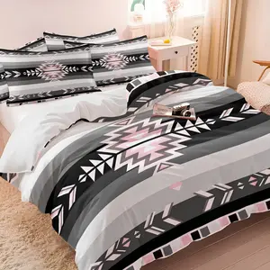 Aztec Navajo Ethnic Style Duvet Cover Set, 1 Duvet and 1-2 Coreless Pillowcases, Geometric Totems with Diamond, Triangle and Arrow Elements, Soft Comfort, Western Vintage Bedroom Decor, Gift Choice