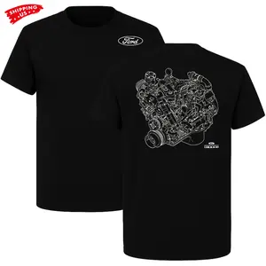 Ford Engine Blueprint T Shirt, Technical Drawing Graphic Tee, Mechanic and Auto Enthusiast Apparel for Gearheads and Car Builders