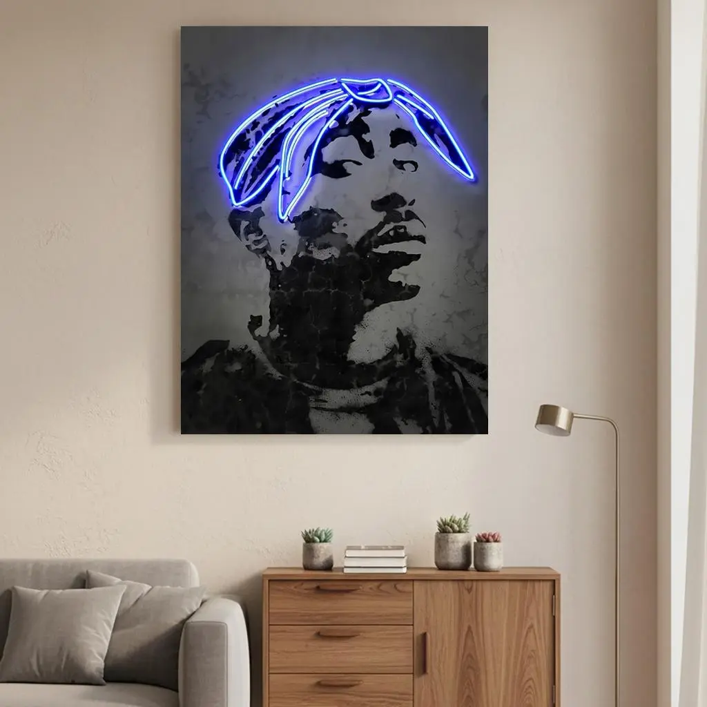 Framed Vibrant Tupac Canvas Painting - Decorative, Glossy, Thick Single-Sided Wall Art, 16x24inch(40x60cm)/16 x 24 inches, Ideal Gift for Music Enthusiasts, Perfect for Bedroom, Living Room Decor