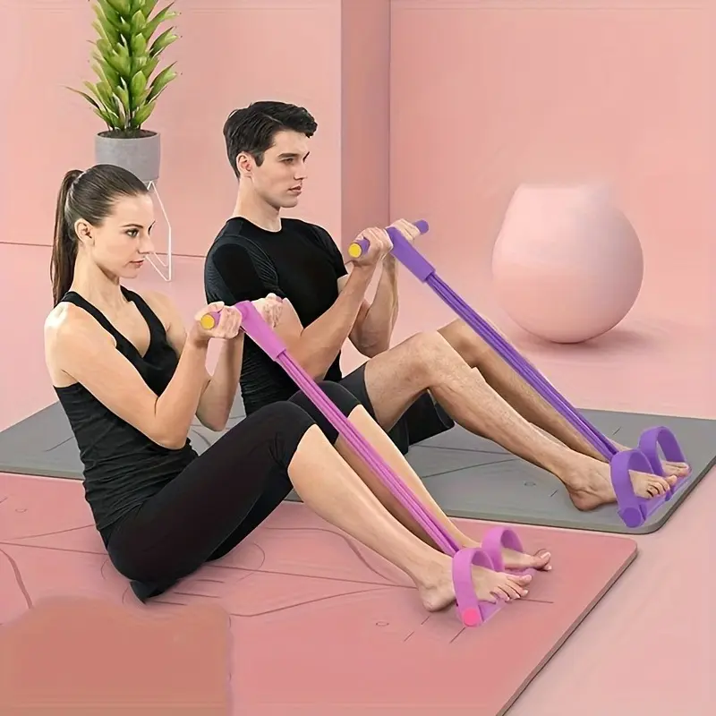 Pedal Resistance Band Thickened Four-Tube Abdominal Crunch Machine for Women Fitness Yoga Home Exercise Rope