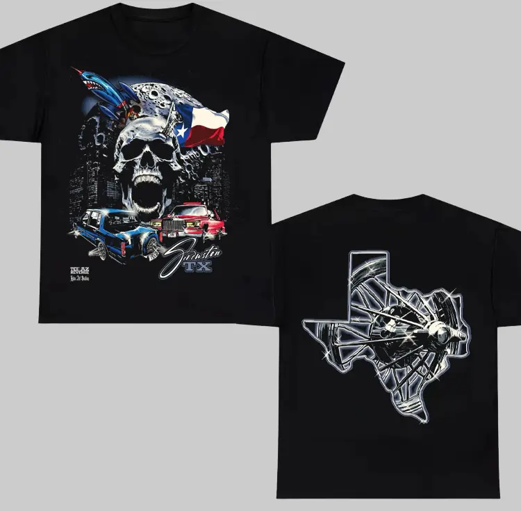 Houston TX Slab Culture Skull T-Shirt, Texas Flag Slab Culture Graphic Car Streetwear, H-Town Pride Apparel, Men’s Graphic Tee Car Lover Shirt Made in USA