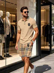 Luxury Men's Plaid Casual Set, Polo Shirt + Plaid Shorts Two-Piece, Stylish and Comfortable Fashion Ensemble for Everyday Wear