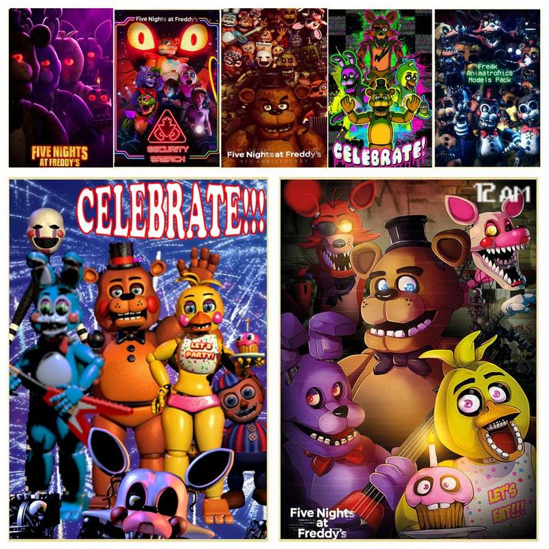 5 Nights At Freddys Poster Sticky Waterproof Wall Art High Quality Print Vibrant Cartoon Design Aesthetic Home Living Bedroom Decor Trendy Room Decoration Easy-To-Apply Gift Durable