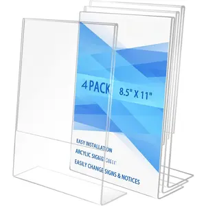 8.5x11 Inches  Sign Slant  Holder, Plastic Display Stand,Brochure Holder, Table Top Sign Holder For Office, , Store, Restaurant (4pack)