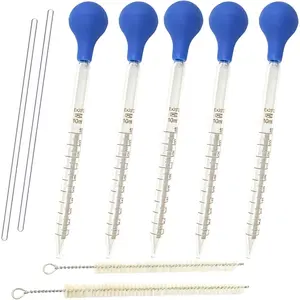 Glass Serological Pipettes Drop Set, 10mL Capacity, Blue Bulb, 5-Pack with Brush & Glass Stirring Rod