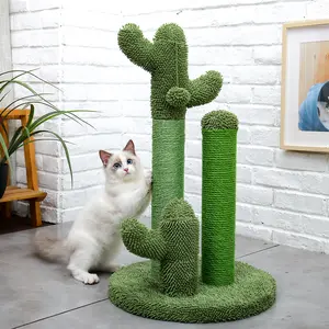 Cute Cactus Shaped Cat Scratching Board - Green Design with Cactus-Shaped Stands, Ideal for Cats and Small Pets