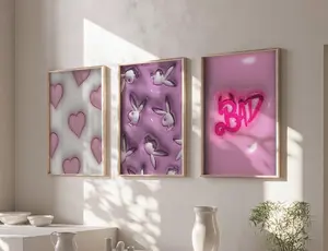 PINK Hypebeast Decor 3D Posters Set of 3 Modern Posters Trendy Wall Art Minimalist Hypebeast Gift for Her Teen Room Decor