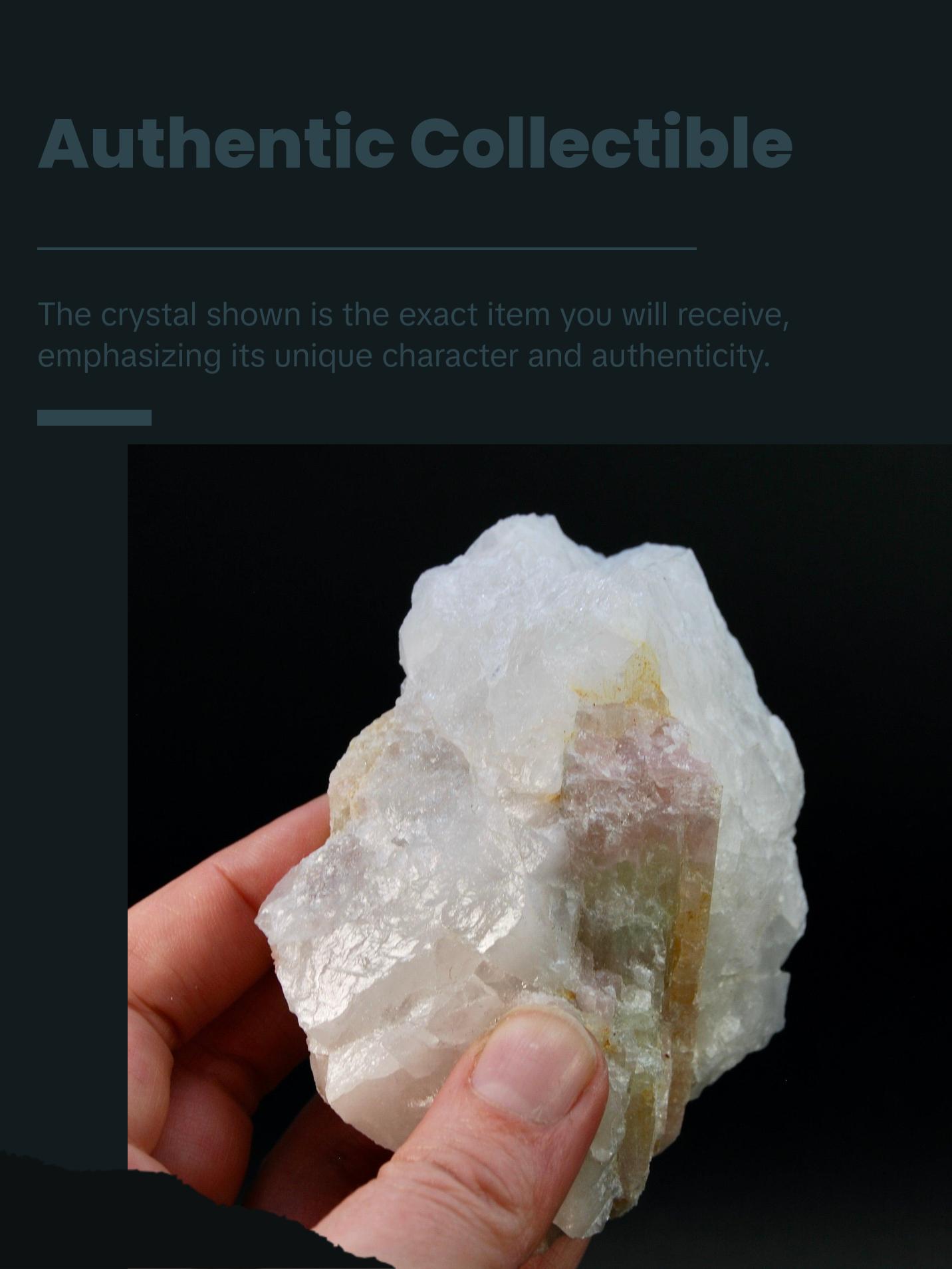 3.8in 327g Raw Tricolor Tourmaline Lepidolite Crystal on Quartz Matrix, Brazil