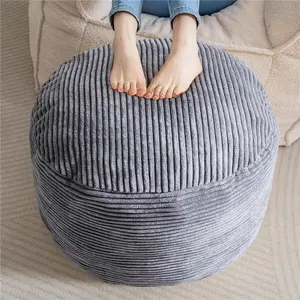 Round Stuffed Pouf Ottoman Corduroy 20x15 Dark Grey Soft Plush Memory Foam Filled Foot Stool Storage for Living Room