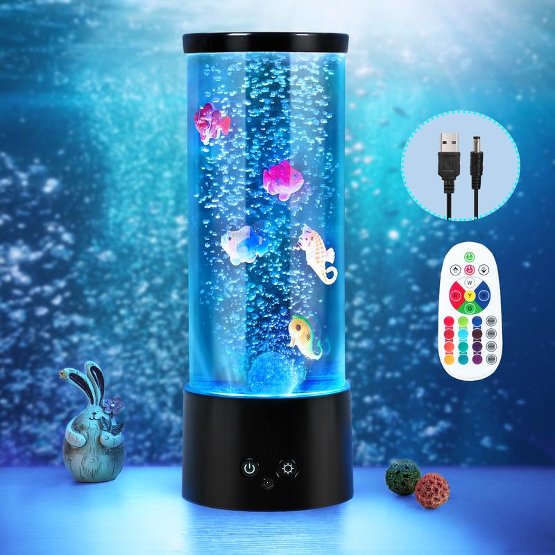 12-inch -/- ( Not Included) Bubble Fish Aquarium Lamp with Control, RGB Color-Changing LED Fish Tank Night Light, 4 Modes & Sensory Calming Mood Light for Bedside, for, for /s –