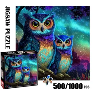 1pc 1000 piece adult puzzle 58x58cm Two Colorful Owls on Branch under Starry Night Sky 500 pieces of paper puzzle, suitable for adults and families, large-scale DIY puzzle interactive toy games, Jigsaw Puzzles