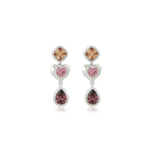 Luv Aj Heart Stone Stud Dangle Earrings in Rhodium Plated in Multicolor CZ