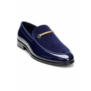 Terroni Navy Velvet Patent Loafers