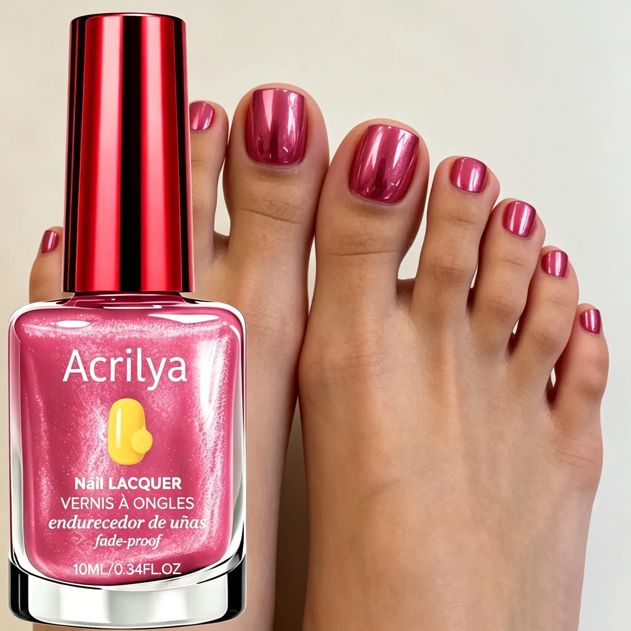 Raspberry Rose Red Mirror Nail Strengthener - UV Lamp-Free Natural Quick-Dry Brightening Nail Care for Busy Days, Summer Beach Manicures (Suitable for Hands & Ft)