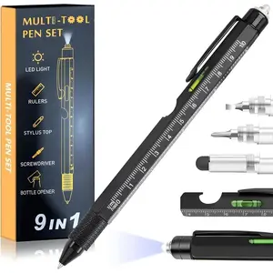 New 9 in 1 Multitool Pen, Stocking Stuffers for Teens Adults, Mens Gifts for Dad Him Husband，Rotating Pressure Relief Pen with Screwdriver, Multi-Functional Ballpoint Tool, Ruler and Bottle Opener, Perfect for Everyday Use, Pen Set, Novelty Pens