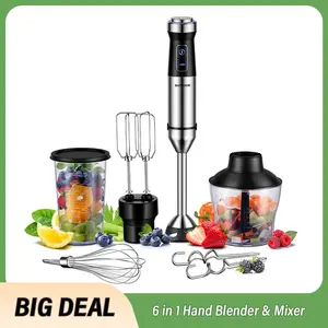 【6 in 1】Hand Blender Immersion Handheld Blender Mixer 20-Speed, Scratch Resistance Emulsion Stick Blender with Dough Hooks Egg Beaters Whisk Beaker Chopper, Best Gift