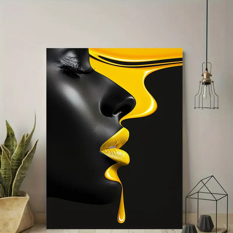1-Piece Framed 2D Flat Canvas Art Print - Classic Retro Black and Yellow Abstract Girl Wall Decoration, Ideal Valentine's Day Gift for Kid Room, Balcony, Wardrobe Home Decor Posters & Prints, Valentines Day