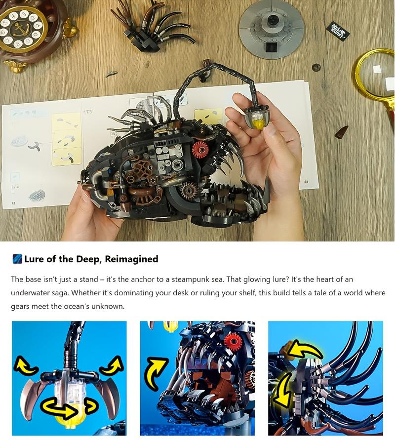 1038-Piece Creative Mechanical Fish Lantern Building Block Set — An Ideal Choice for Craft Enthusiasts — 3D Assembly Model Building Blocks (Birthday Gift)