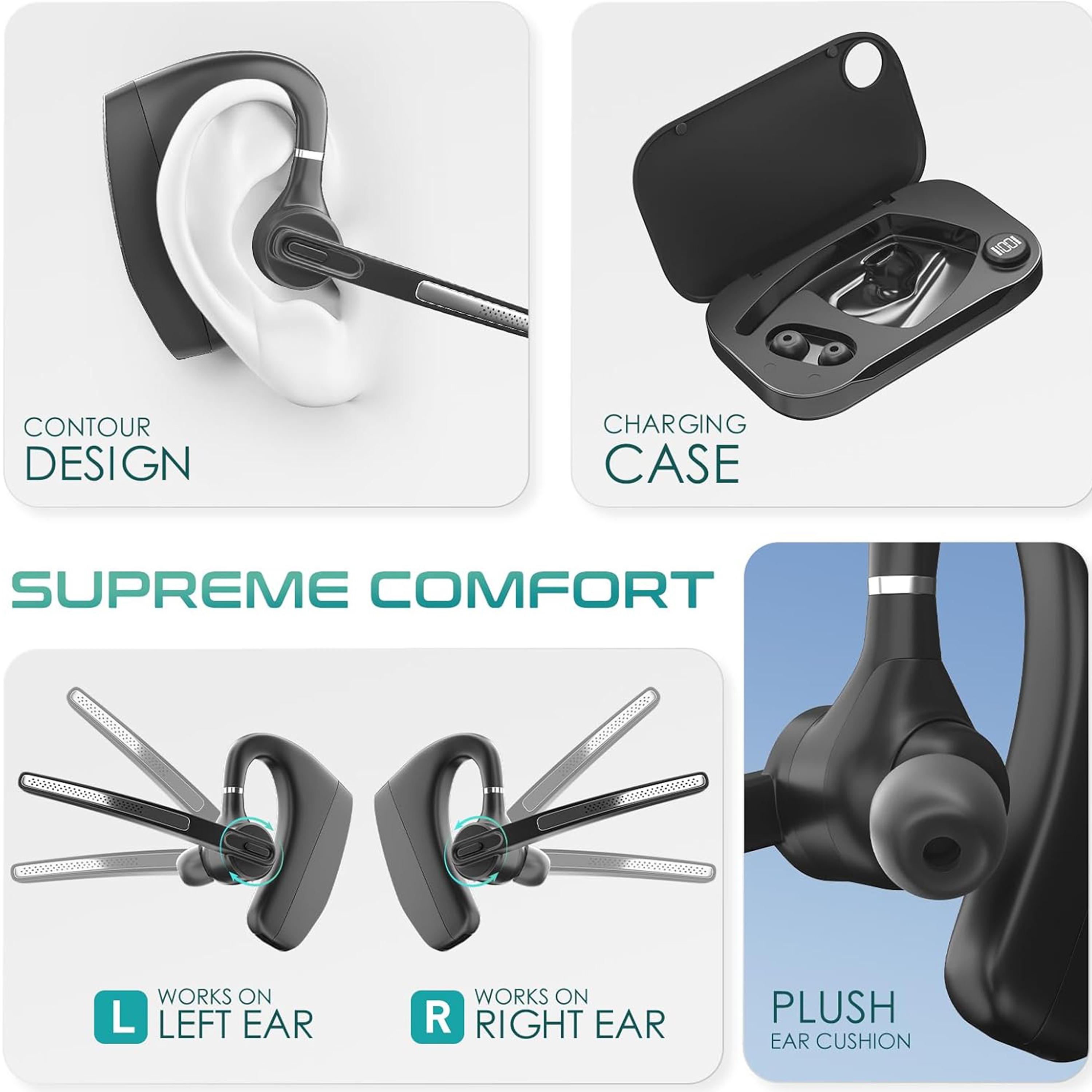 Bluetooth Headset Wireless Earpiece with 450mAh Charging Case USB Dongle Noise Canceling Mic for PC Computer, Laptop, Cell Phones, Remote Work, Call Center, Trucker Work, Business