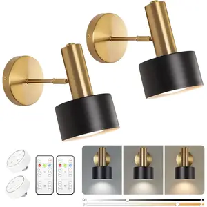 Battery Operated Wall Sconces Set of 2, Modern Wireless Black Wall Lights Fixtures,Cordless Wall lamp with Memory Function, with Remote Control Apply to Bedroom, Living Room, Corridor Stairs