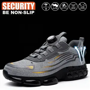 Men's Breathable Mesh Work Sneakers - Durable, Anti-Slip Safety Shoes with Steel Toe Protection, Comfort Fit for All Seasons, Casual Striped Design, Elastic Closure, Non-Slip EVA Sole11