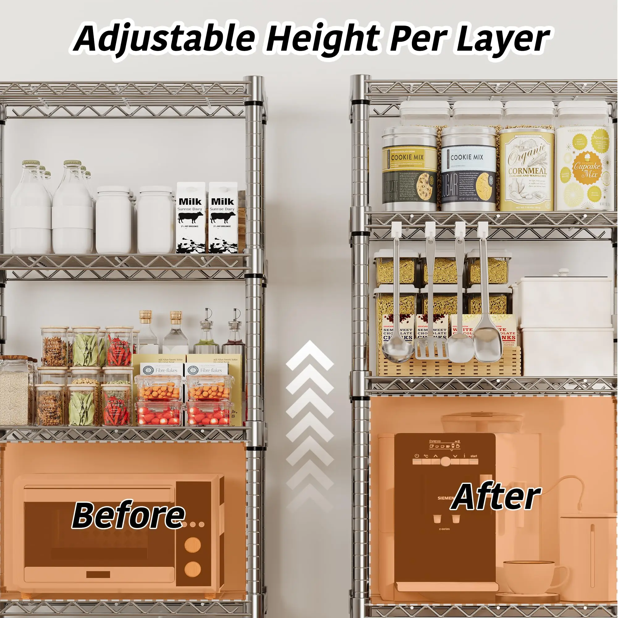 Garvee Heavy Duty 5-Tier Metal Wire Display Rack – Adjustable Storage Shelving Unit with Wheels and Side Handles, 1100 lbs Capacity, Easy Assembly for Kitchen, Pantry, Living Room, Office