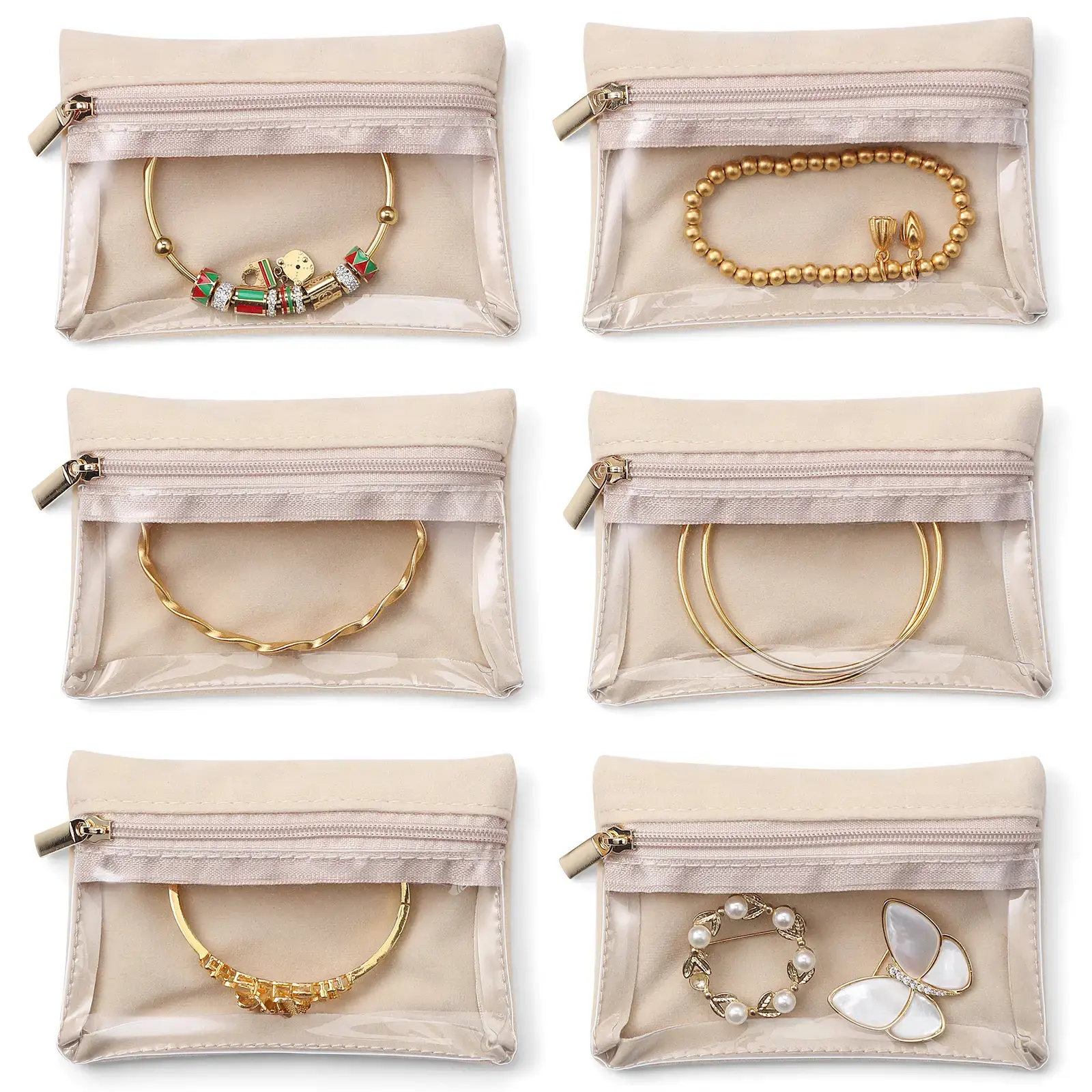 Velvet Clear Zipper Jewelry Pouch, Dustproof Compact Multi-Pack Jewelry Organizer, Portable Travel Storage Bag For Rings Earrings Necklaces, Daily Home Organization Accessory For Girls