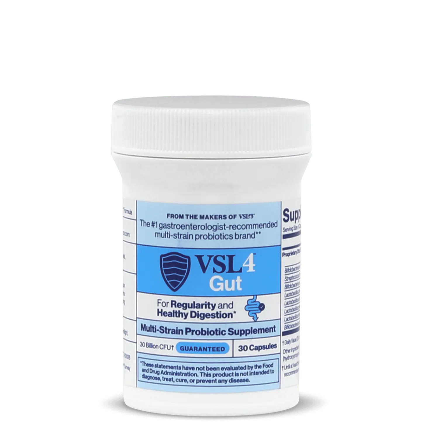 VSL4® Gut Daily Probiotic Capsules - 30B CFUs, Multi-Strain Digestive Support for Women & Men, Promotes Gut Balance & Regularity, Potent, Shelf-Stable Probiotic Supplement, 30 Capsules - Edible