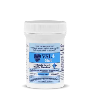 VSL4® Gut Daily Probiotic Capsules - 30B CFUs, Multi-Strain Digestive Support for Women & Men, Promotes Gut Balance & Regularity, Potent, Shelf-Stable Probiotic Supplement, 30 Capsules - Edible