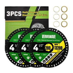 VERVEWAVE 4.5" x 7/8" Diamond Cutting Blade, 1.2mm Ultra-Thin 10mm Segment Height Saw Wheel, 13280 RPM High-Manganese Steel Multi-Material Disc for Cast Iron, Ceramic Tile, PVC & Drywall