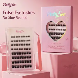 PrettySee No-Glue Lash Extensions DIY Cluster Lashes with Tweezers Beginner Friendly Easy Application No Glue Needed Perfect for Beginners