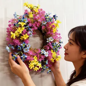 Romantic Flower Wreath, Mother's Day Gift, Easter Party Decoration, Colorful Fake Flowers, Home Garden Outdoor Decor, Wedding Bridal Shower