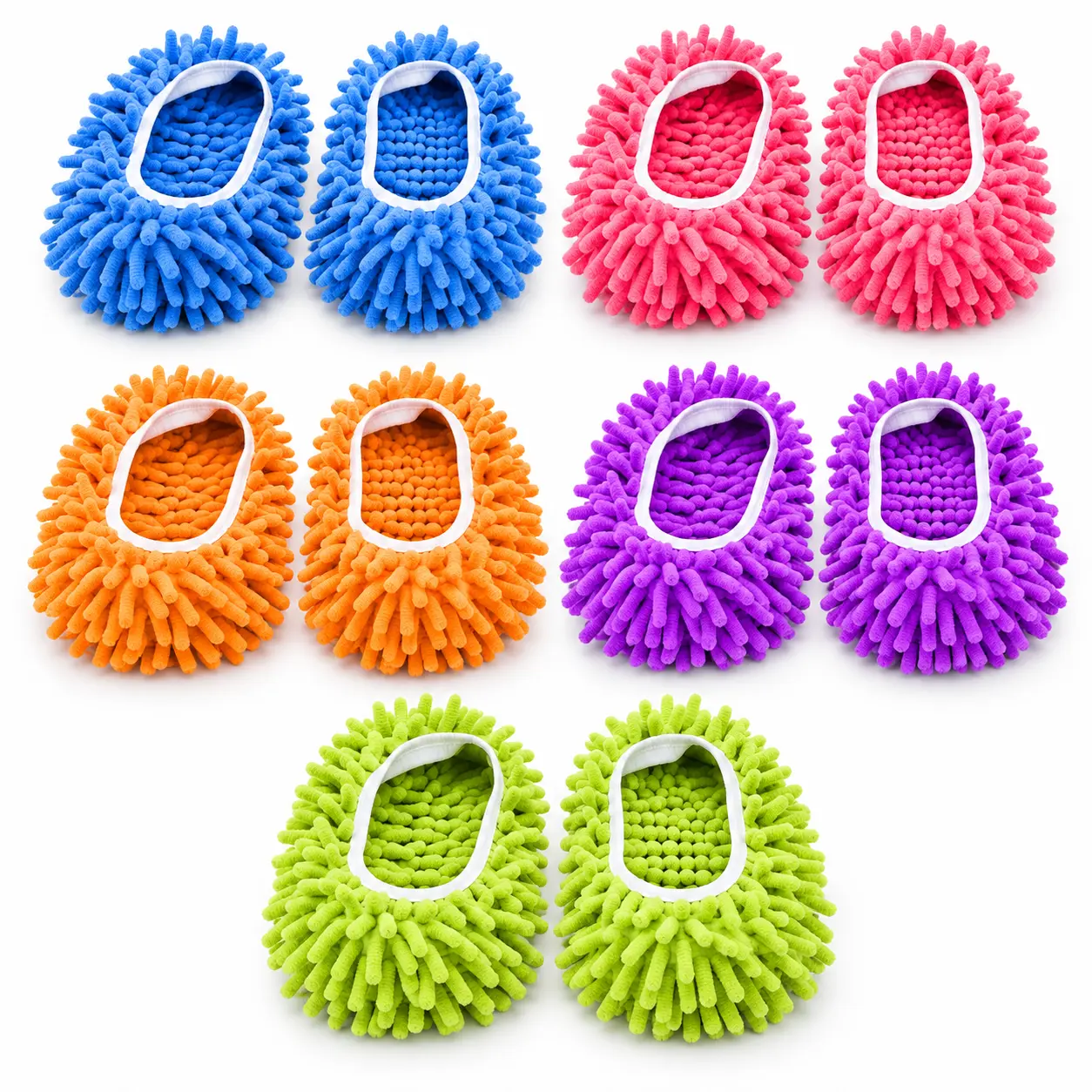 5 Pairs Microfiber Mop Slippers (10 Pieces), Reusable Floor Cleaning Shoe Covers with Elastic Fit, Washable Dusting Slippers for Hardwood, Tile and Laminate Floors, Multi-Purpose Household Cleaning Accessories, Assorted Colors