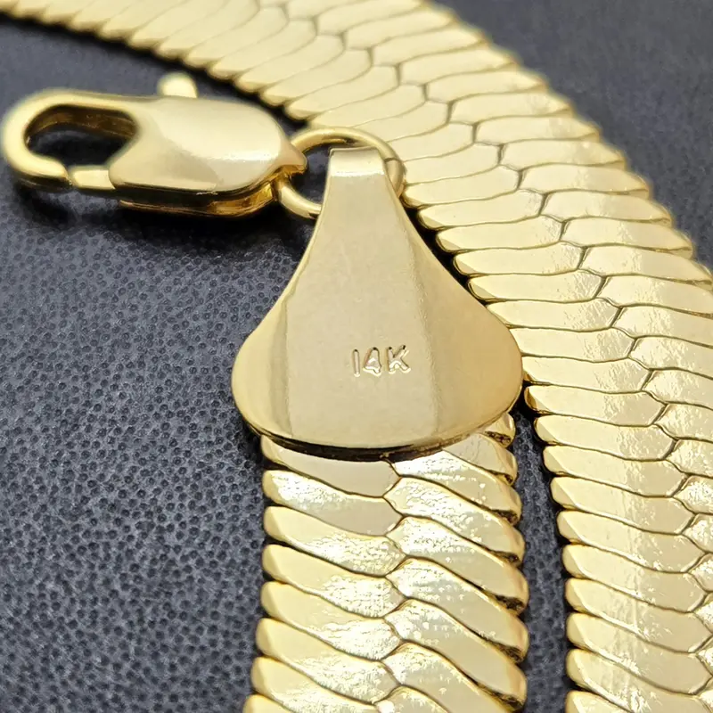 MaxBling81 AAA+ Brass 14K Stamped Gold Color Chunky Herringbone Chain Necklace - 11mm Thick, 20"-24" Fit Range, Glossy Lobster Lock Hip-Hop Statement Jewelry, Unisex Casual Daily Wear Costume Accessory