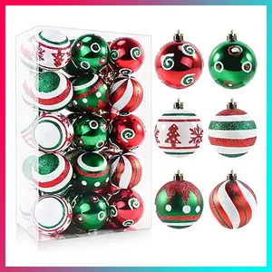 2.36’’ Christmas Balls Ornaments - 30PCS Plastic Christmas Tree Ornaments Balls, 2024 Christmas Ornaments, White Green and Red Hanging Decorations, Shatterproof Ornaments for Christmas