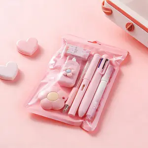 Cute Pink Flower Stationery Set, Aesthetic School Supplies Kit with Pens, Eraser & Pencil Case, Kawaii Office Desk Accessories, Back to School Gift for Girls Kids, Preppy Stationery Bundle