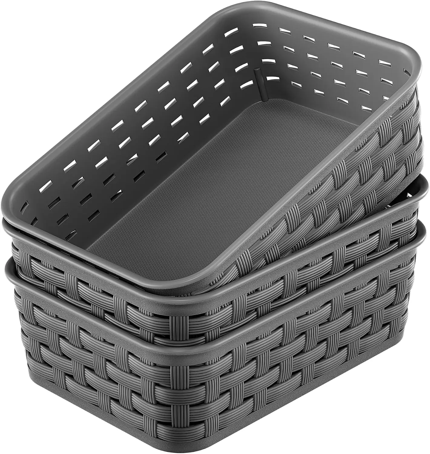 3 Pack Small Plastic Basket, Storage Bin Baskets for Organizing, Pantry Organizer Household Wicker Storage for Laundry Room