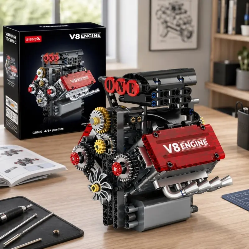 V8 Engine Building Kit, Building Sets, Buildable Blocks Kit, Runnable Miniature V8 Model Set with Battery & Motor, Components, 8 Cylinder Car Engineering Toy Magnetic Building Blocks Engine Assembly Set Stem Learning Set for Kids Adults (478 Pieces)