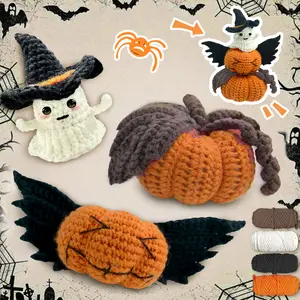 YAMAXIN 4pc Pumpkin Ghost Crochet Kit, Complete Set with Hook, Instructions Manual, Detailed Tutorial Videos, Random Accessory Colors, Crochet Items