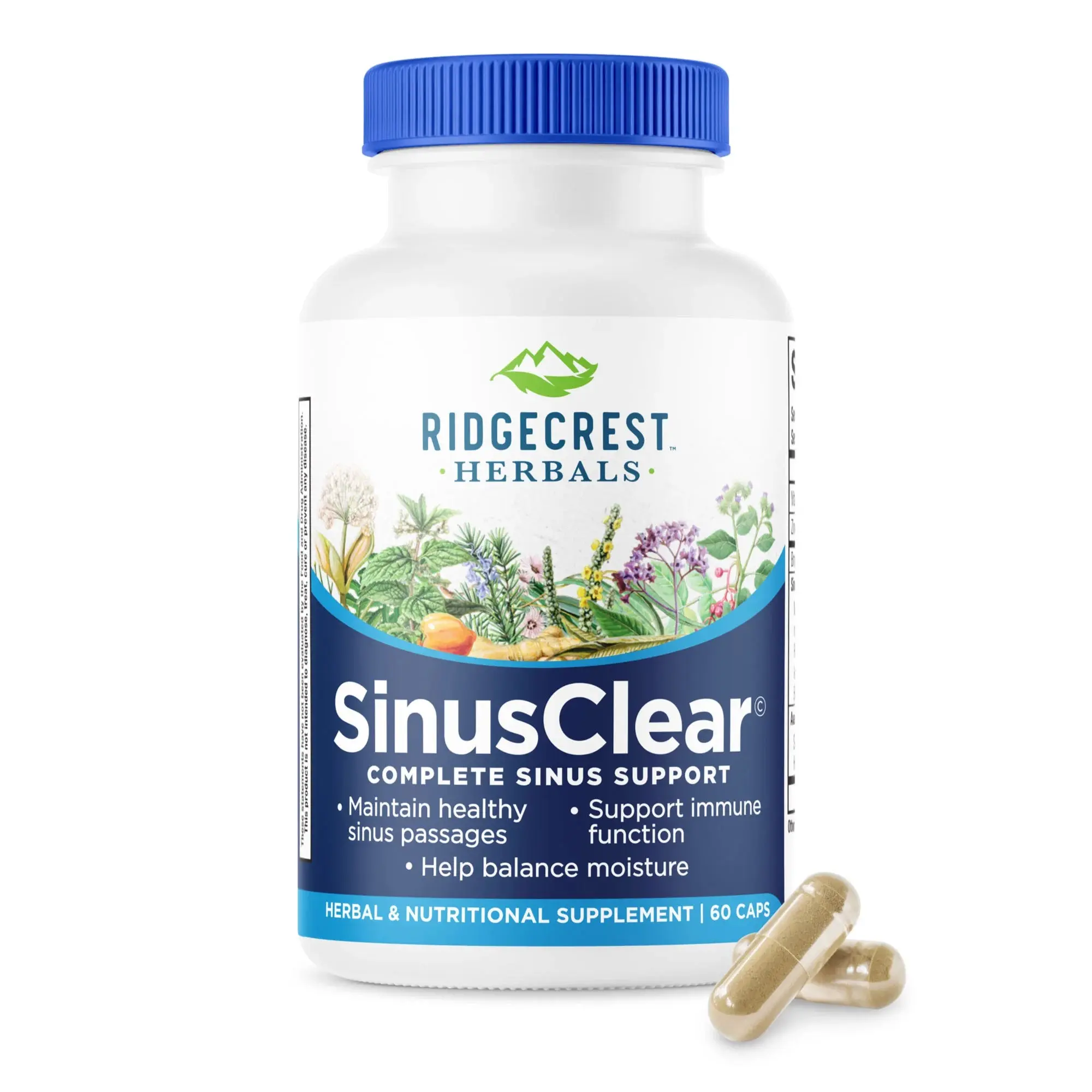 RidgeCrest Herbals SinusClear Daily Herbal Supplement, Seasonal Wellness and Immune Support Formula (60 Capsules, 30 Servings)