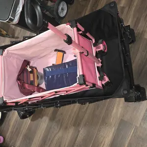 【Back To School 】Sweetcrispy Wagon Cart Collapsible 440lbs Foldable Extra Long Heavy Duty Utility Wagon with Wheels, Portable Storage Grocery Cart for Camping, Shopping, Sports, Beach, Garden