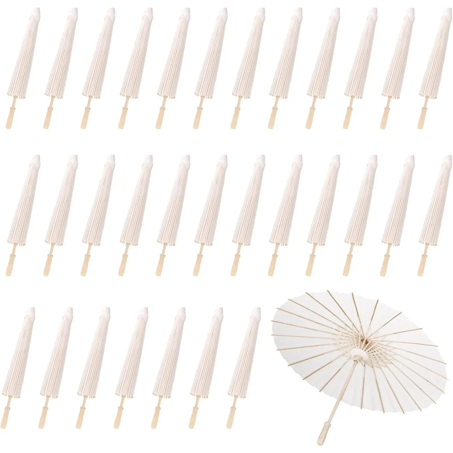 White Paper Umbrellas, 23.6 Inch Paper Parasol Umbrellas Chinese Japanese Style DIY Umbrellas Decorative Vintage Decor for Wedding Props